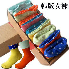 2015新款 韩版袜子女士袜女袜纯棉袜创意袜5双盒装包邮中筒袜