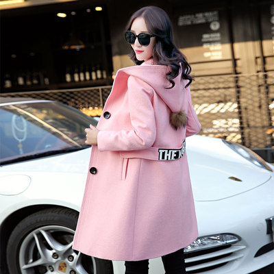 2016冬季新款女装韩版加厚羊毛呢外套连帽大码中长款显瘦呢子大衣