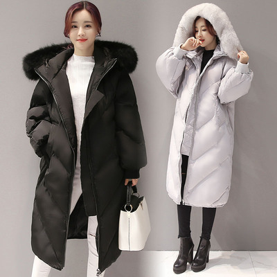 2016韩国冬装棉衣女中长款大毛领修身棉服过膝加厚羽绒棉袄面包服
