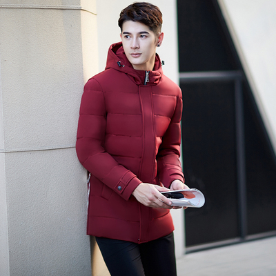 韩版青年羽绒服男士中长款加厚冬装修身款连帽大码冬天外套2016潮