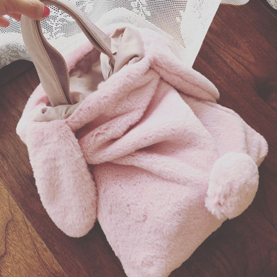 日本甜美 毛茸茸兔耳朵兔子手拿包 甜美可爱纯色毛绒女包 秋冬