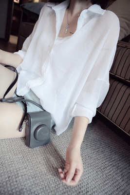 2015年韩版雪纺蝙蝠长袖衬衫大码显瘦女装衬衣