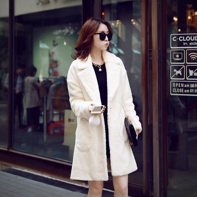 2015秋冬新款韩版修身中长款加厚毛绒大衣显气质款外套棉服西装领