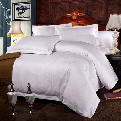 轩叙 五星级酒店会所布草白色宾馆床上用品四件套 提花床单被套