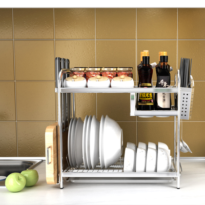 德国304不锈钢厨房置物架双层碗碟架调味架调料架菜板架收纳架子