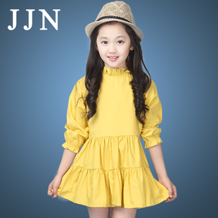 童装女童春装2015新款儿童连衣裙 韩版童装纯色长袖公主裙6-7-8