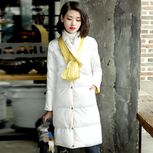 2015冬装新款女装韩版连帽羽绒服女中长款加厚外套配棉围巾大衣