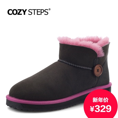 COZY STEPS2015秋冬新品羊皮毛一体经典雪地靴女圆木扣短筒62086