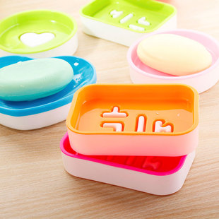 秒杀 韩版创意糖果色双层香皂盒 可爱心形方形圆形沥水肥皂盒0203