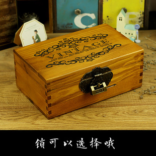 包邮zakka复古桌面带锁收纳盒做旧木盒子实木证件饰品盒 礼品盒小