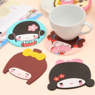 韩版创意可爱卡通和服女孩硅胶防滑杯垫 桌面隔热餐垫碗垫