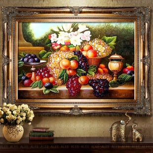 家居水果客厅餐厅卧室装饰画简欧式有框画定制纯手绘花卉油画壁画