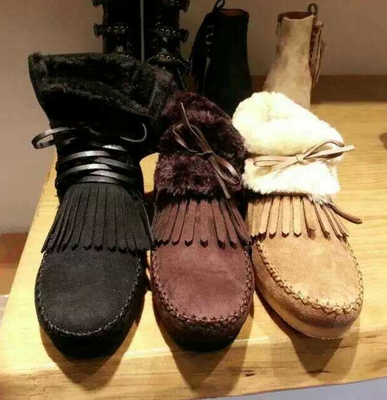 韩国代购2015冬新款欧美拉风流苏绑带加绒保暖高帮短靴棉靴潮