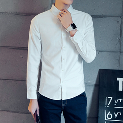 2016秋冬季休闲男士长袖白衬衫修身型韩版寸衣青少年学生上衣服潮