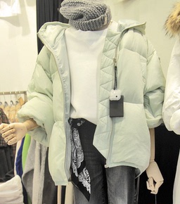 2015韩国冬新款 连帽纯色拉链面包服保暖蝙蝠袖羽绒棉服衣
