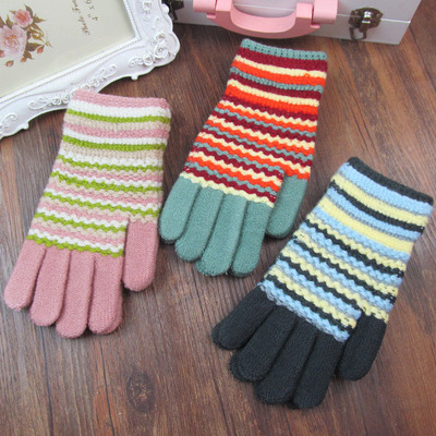 新款时尚手套女冬韩版可爱成人加厚羊绒分指针织保暖手套批发直销