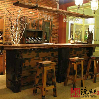 老船木专业定制酒吧台椅吧凳 地中海中式复古风酒柜酒架工厂直销