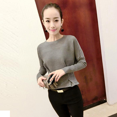 韩国代购2015秋冬新款女装时尚修身打底衫蝙蝠袖针织毛衣欧洲站女