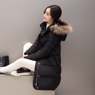 2015韩国代购中长款修身显瘦貉子毛领棉服冬季加厚保暖羽绒棉衣女