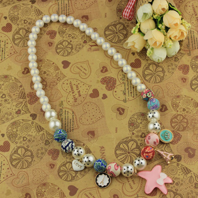 2015新款时尚创意亚光珍珠项链 艺术花纹圆珠 女士儿童衣领项饰
