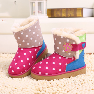 2015冬季新款保暖儿童雪地靴宝宝韩版潮拼色童鞋女童短靴中筒靴子