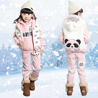 2015新款女童加厚卫衣三件套韩版卡通纯棉宝宝运动套装秋冬季保暖