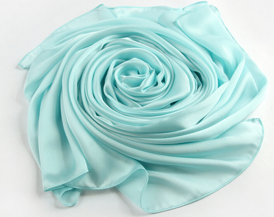 专柜正品真丝围巾纯淡蓝色丝巾100%桑蚕丝防晒披肩空调披肩