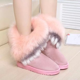 2016必爆 新款毛绒雪地靴粉色平跟 圆头加厚套筒韩版女鞋冬季短靴