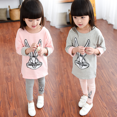 女童套装秋装2015新款韩版儿童宝宝卡通兔子两件套长袖卫衣打底裤