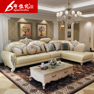 布佳伲 欧式布艺沙发 真皮转角沙发组合 小户型新古典实木沙发21