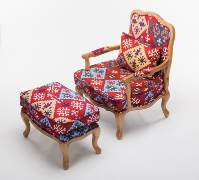 美式乡村实木复古做旧沙发椅新古典布艺餐椅单人沙发懒人休闲单椅