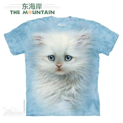 美国代购THE MOUNTAIN可爱蓝底白色小猫咪短袖萌图案T恤