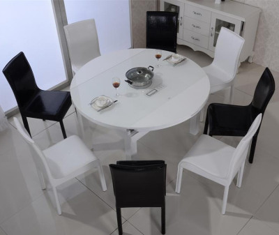 餐桌实木电磁炉火锅圆餐桌椅组合 伸缩钢化可拉伸简约小户型饭桌