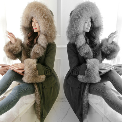 2015新款韩版女装冬季长款狐狸毛皮草羽绒服女修身毛领羽绒衣外套