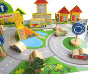 儿童益智木质玩具 现代都市场景大积木 城市木制积木 百变交通