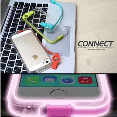 韩国最新款来电闪苹果iphone4/4s/5S/5手机壳带充电数据线保护套