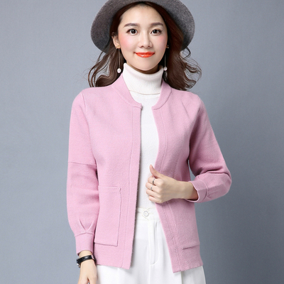 2016秋季新款韩版女装长袖短款针织开衫女纯色百搭毛衣小外套披肩