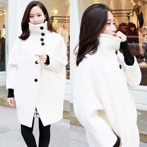 2015冬装新款女装毛呢外套韩版纯色中长款茧型大码显瘦羊毛呢大衣