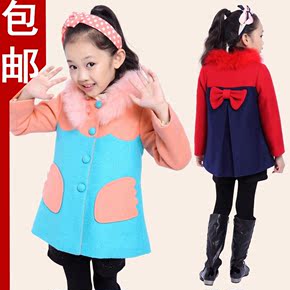 童装女童冬装2015新款韩版中大童呢子大衣中长款毛呢外套女孩风衣