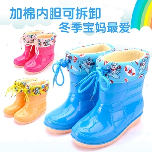 冬季儿童雨靴宝宝小孩水鞋男童女童雨鞋韩版时尚加绒保暖套鞋胶鞋
