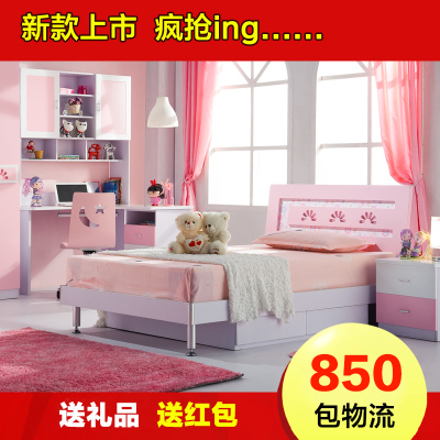 儿童家具套房组合环保1米2粉红色公主床1.5m单人床韩式儿童床女孩