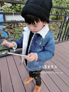 童装2015秋冬新款韩版儿童大衣 男童牛仔羊羔毛加绒加厚棉服外套