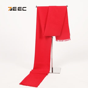 ZEEC男士围巾本命年大红纯色英伦冬季真丝拉绒男式围脖拉绒礼盒装