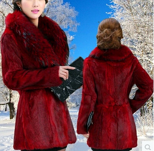 2015新款韩版女装狐狸毛领獭兔毛仿皮草外套中长款大衣清仓特价