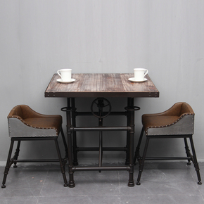 LOFT工业复古实木餐桌椅美式铁艺升降桌咖啡厅酒吧桌休闲桌特价
