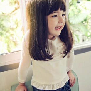 韩国童装女童2015秋款长袖T恤纯棉圆领百搭菲边简洁儿童打底衫