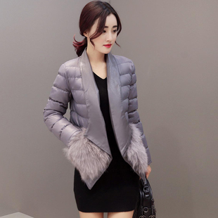 秋也棉服女装2015冬季新款韩版修身小棉衣女短款拼接时尚棉袄外套