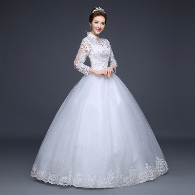 婚纱礼服2016新款蕾丝长袖孕妇新娘结婚韩式简约齐地大码修身显瘦