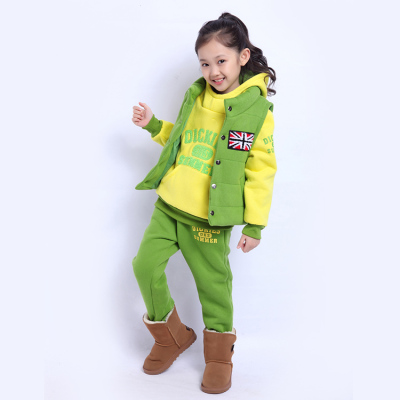 【天天特价】女童韩版冬儿童保暖卫衣运动套装女孩加绒加厚三件套