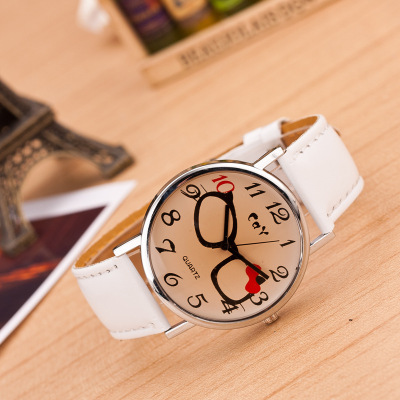 韩版可爱眼镜蝴蝶结茶色玻璃胶带手表腕表休闲学生情侣时装手表